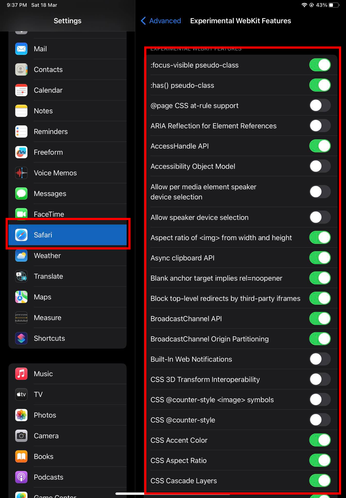 How to access Safari Experimental Features