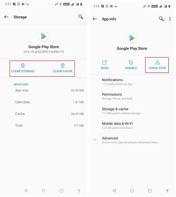 Clear Google Play Store Cache