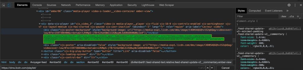 source code get linkedin video link